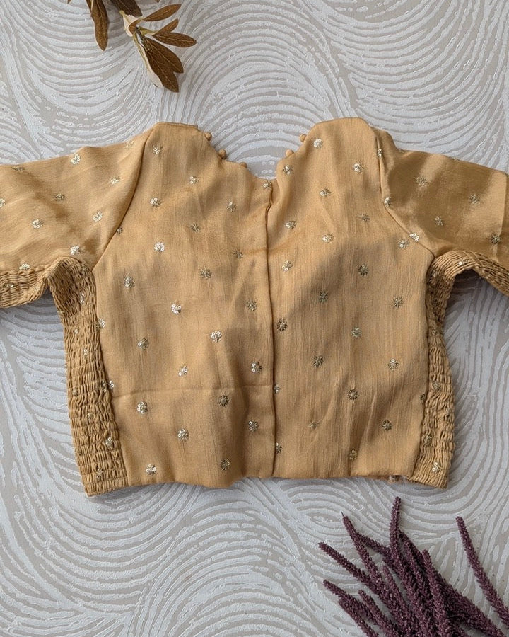 Gold Crepe Stretchable Blouse with Sleeves
