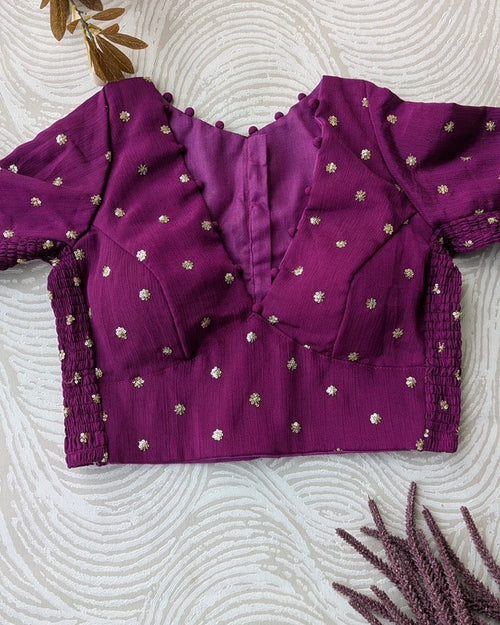 Purple Crepe Stretchable Blouse with Sleeves