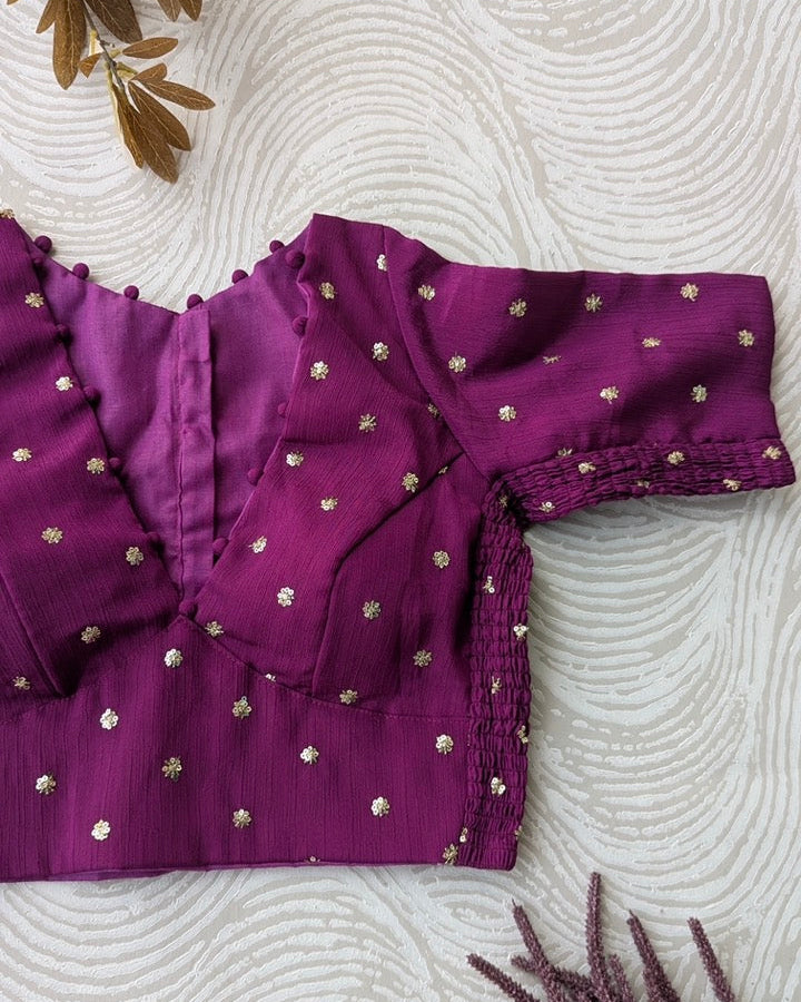 Purple Crepe Stretchable Blouse with Sleeves