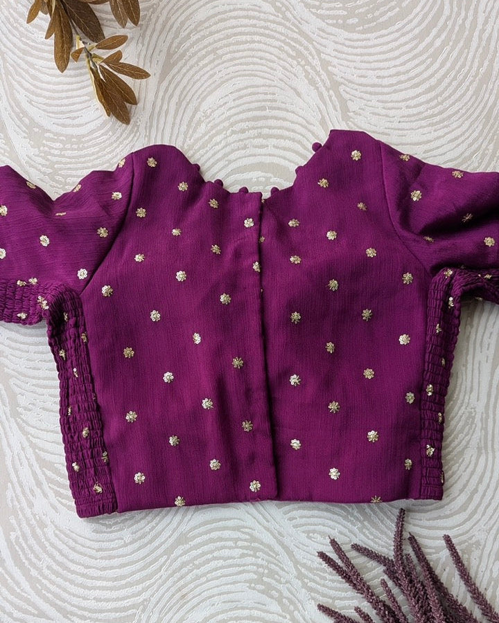 Purple Crepe Stretchable Blouse with Sleeves