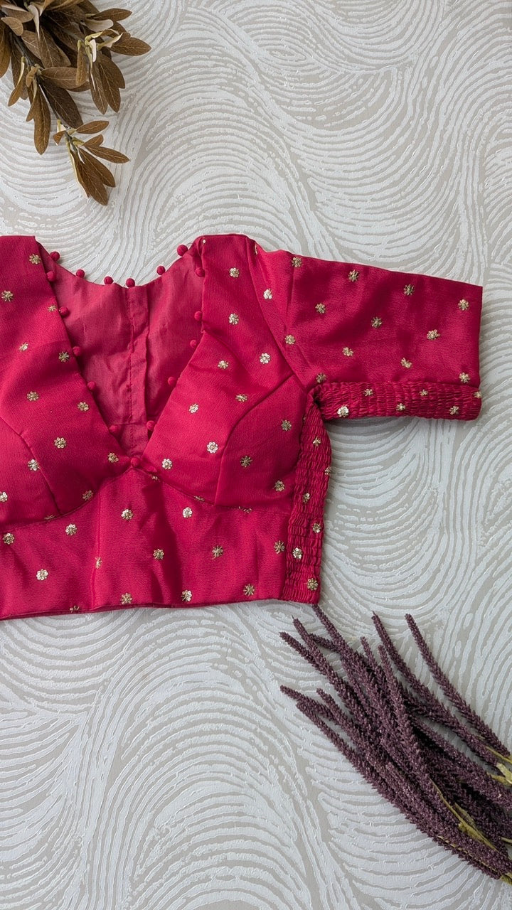 Ruby Red Crepe Stretchable Blouse with Sleeves