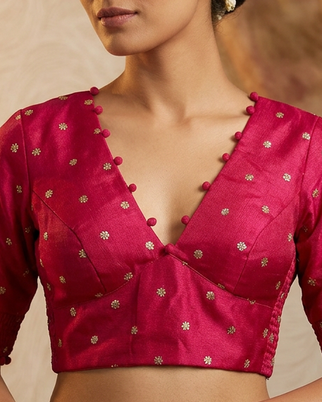Ruby Red Crepe Stretchable Blouse with Sleeves