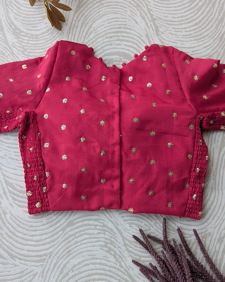 Ruby Red Crepe Stretchable Blouse with Sleeves