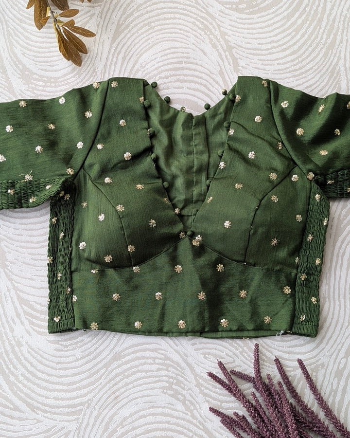 Mehendi Green Crepe Stretchable Blouse with Sleeves