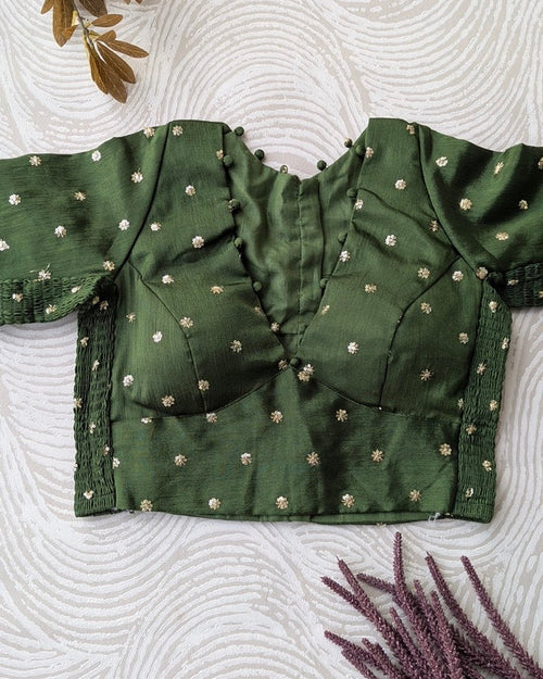 Mehendi Green Crepe Stretchable Blouse with Sleeves
