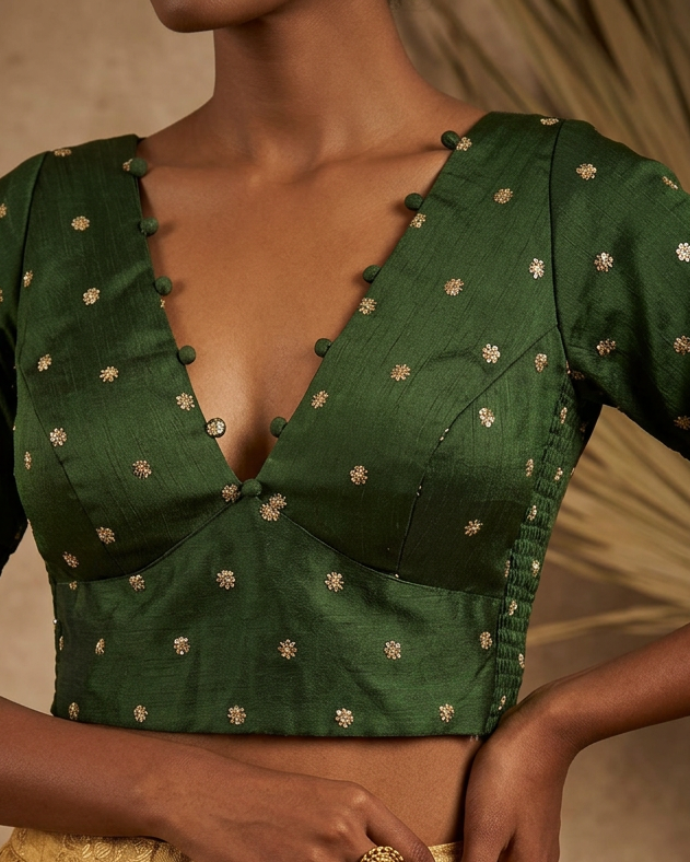 Mehendi Green Crepe Stretchable Blouse with Sleeves