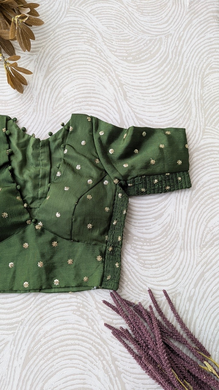 Mehendi Green Crepe Stretchable Blouse with Sleeves