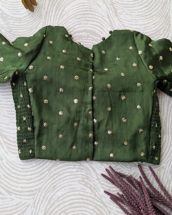 Mehendi Green Crepe Stretchable Blouse with Sleeves