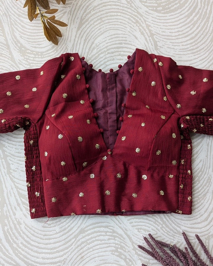 Maroon Crepe Stretchable Blouse with Sleeves