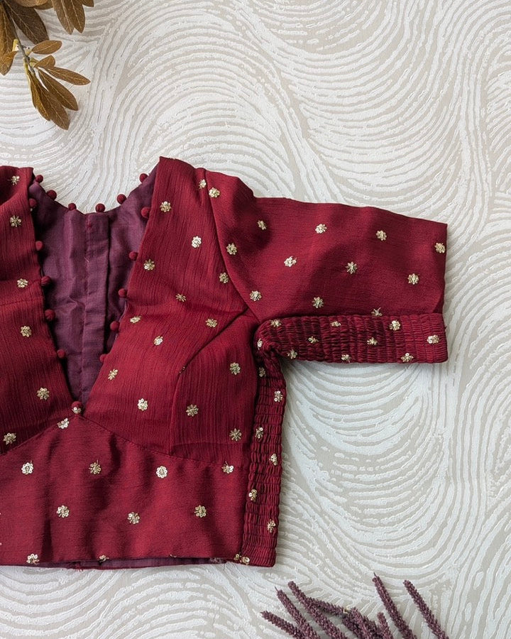 Maroon Crepe Stretchable Blouse with Sleeves