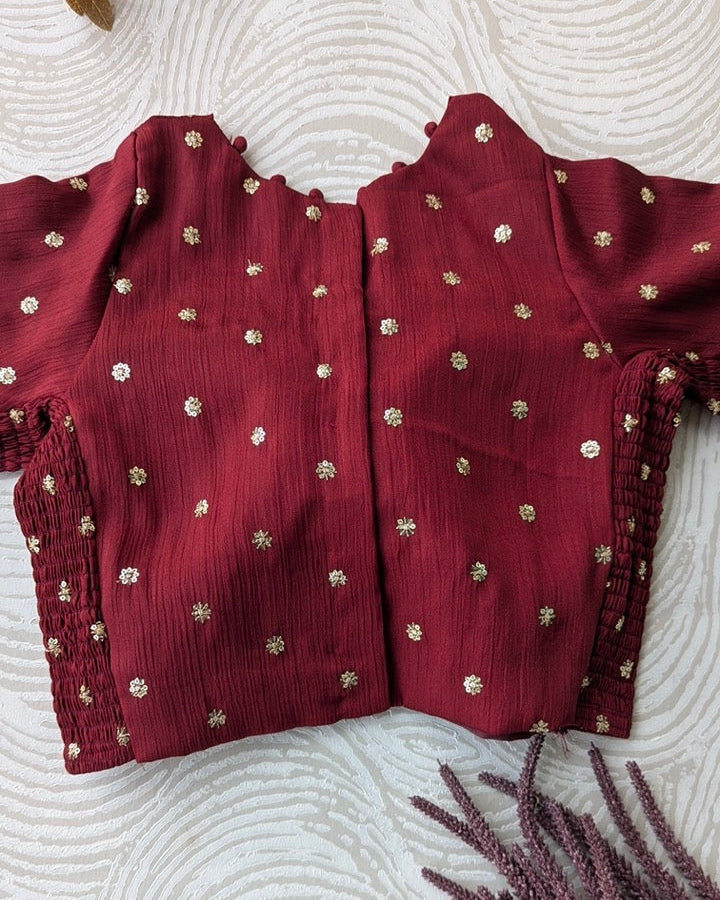 Maroon Crepe Stretchable Blouse with Sleeves