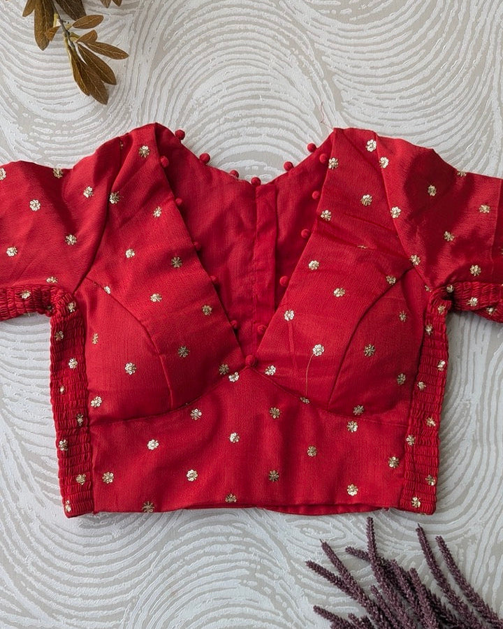 Red Crepe Stretchable Blouse with Sleeves