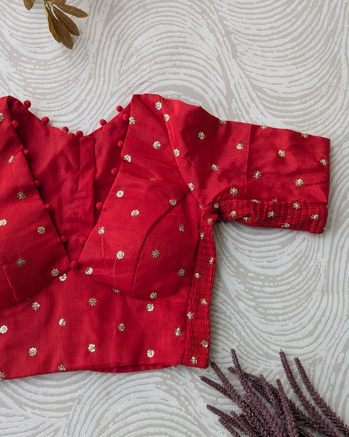 Red Crepe Stretchable Blouse with Sleeves