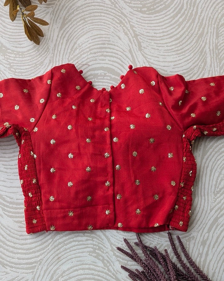 Red Crepe Stretchable Blouse with Sleeves
