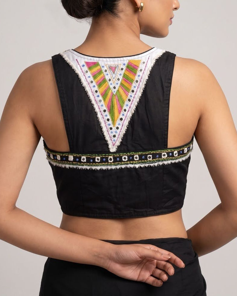 Black Racer Back Blouse - Readymade Saree Blouse