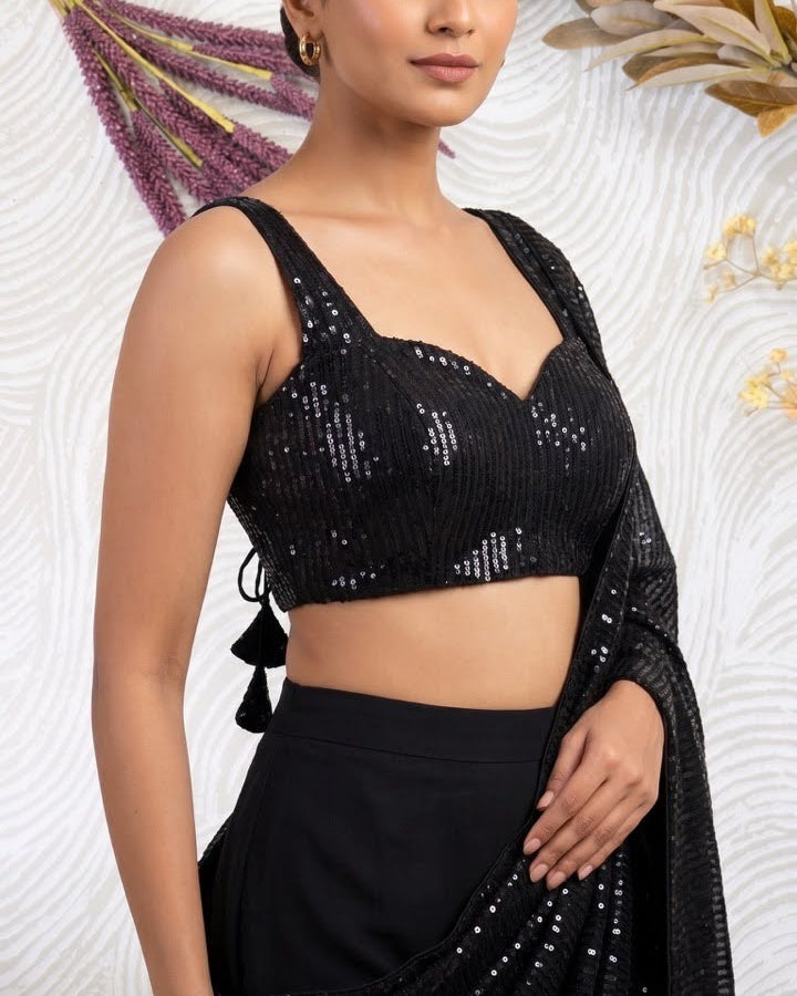 Black Shimmer Hollywood Blouse - Readymade Saree Blouse