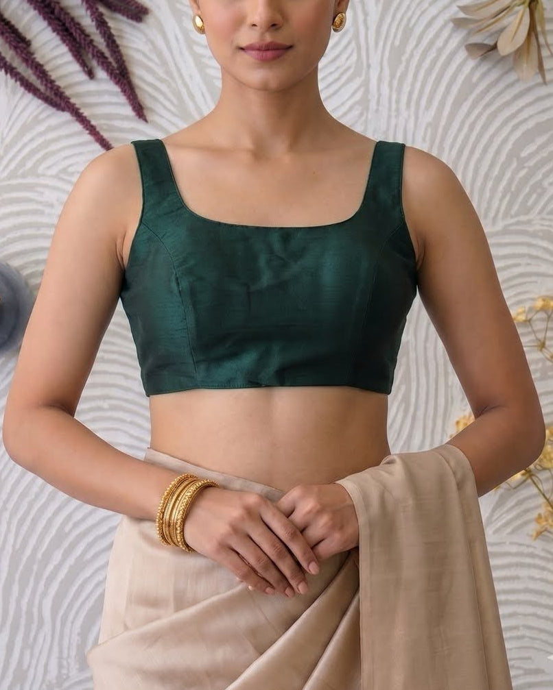 Green Bollywood Raw Silk Blouse - Readymade Saree Blouse