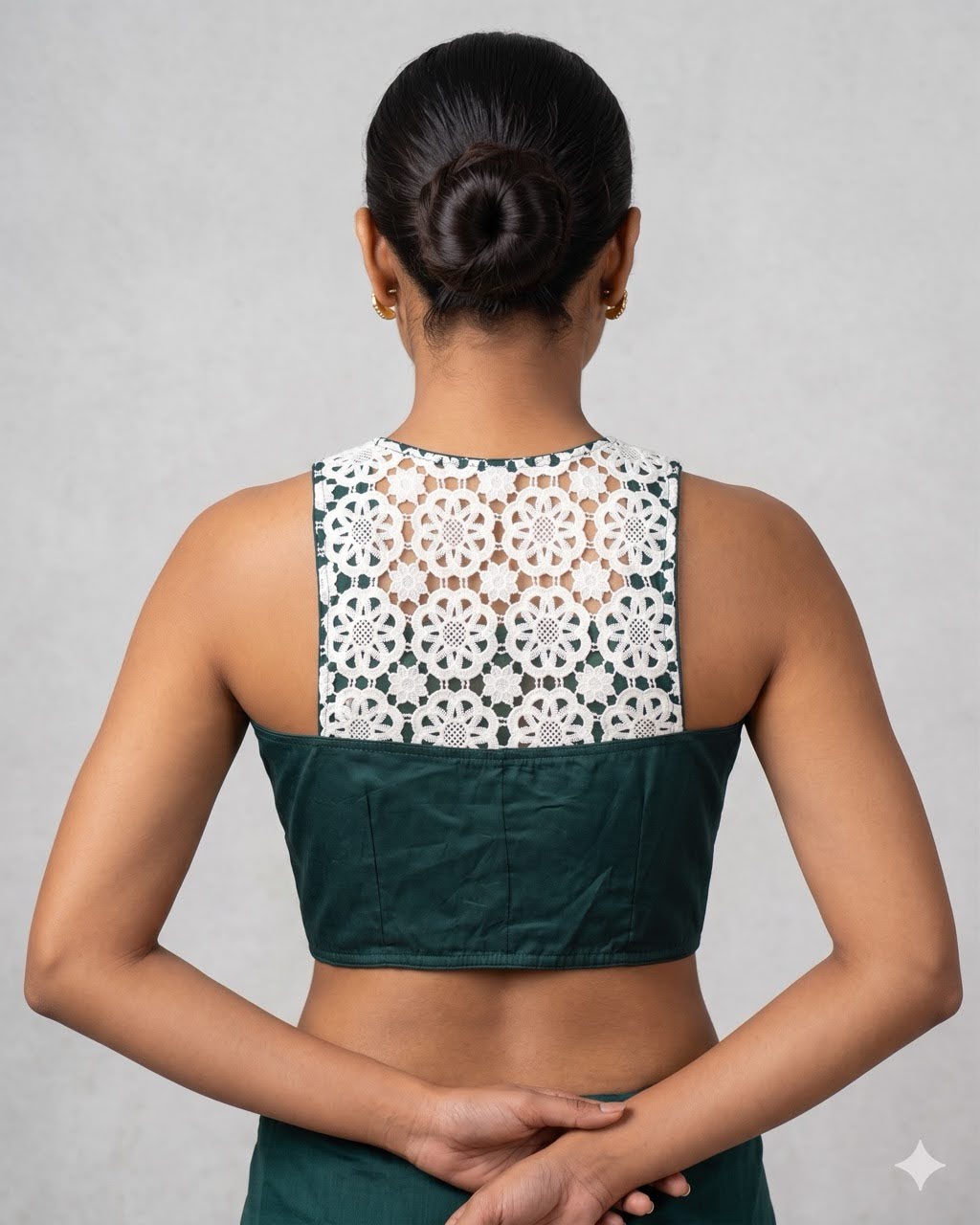 Green Cotton Racer Back Blouse - Readymade Saree Blouse