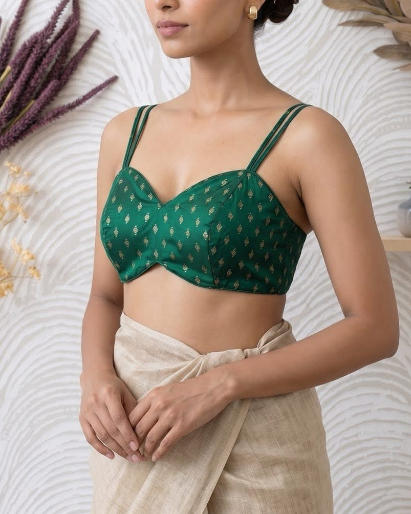 Green Spaghetti Blouse - Readymade Saree Blouse