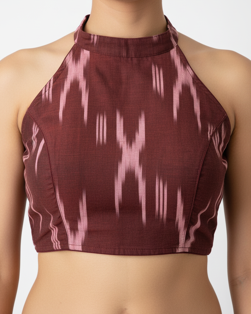 Maroon Ikkat Blouse - Front View