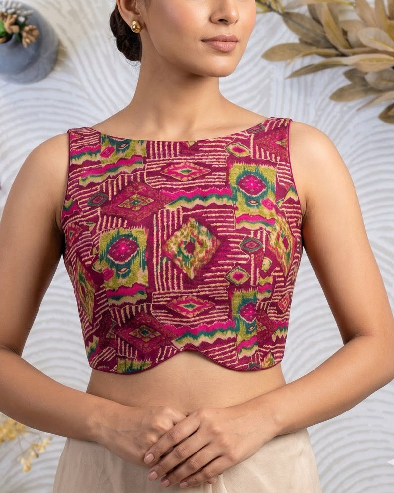 Maroon Printed Blouse - Readymade Saree Blouse