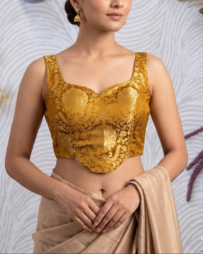 Mustard Yellow Short Corset Blouse - Readymade Saree Blouse