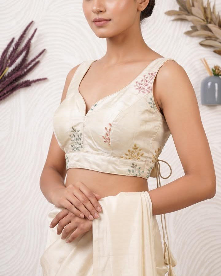 Off White Elegant Tissue Silk Blouse - Readymade Saree Blouse