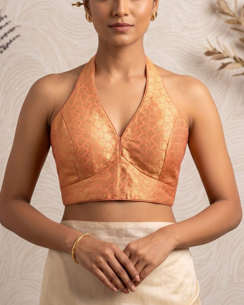 Peach Halter Neck Blouse - Readymade Saree Blouse