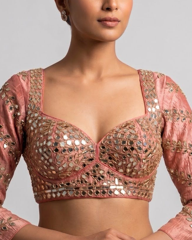 Peach Heavy Mirror Work Blouse - Readymade Saree Blouse