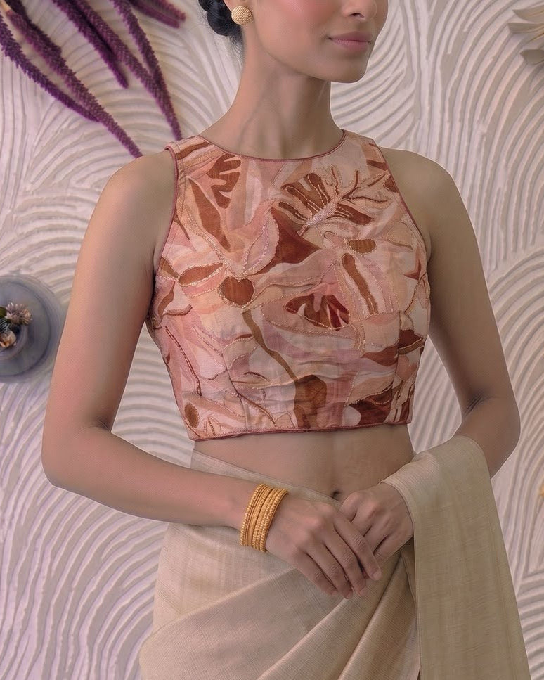 Pink Halter Neck Blouse - Readymade Saree Blouse