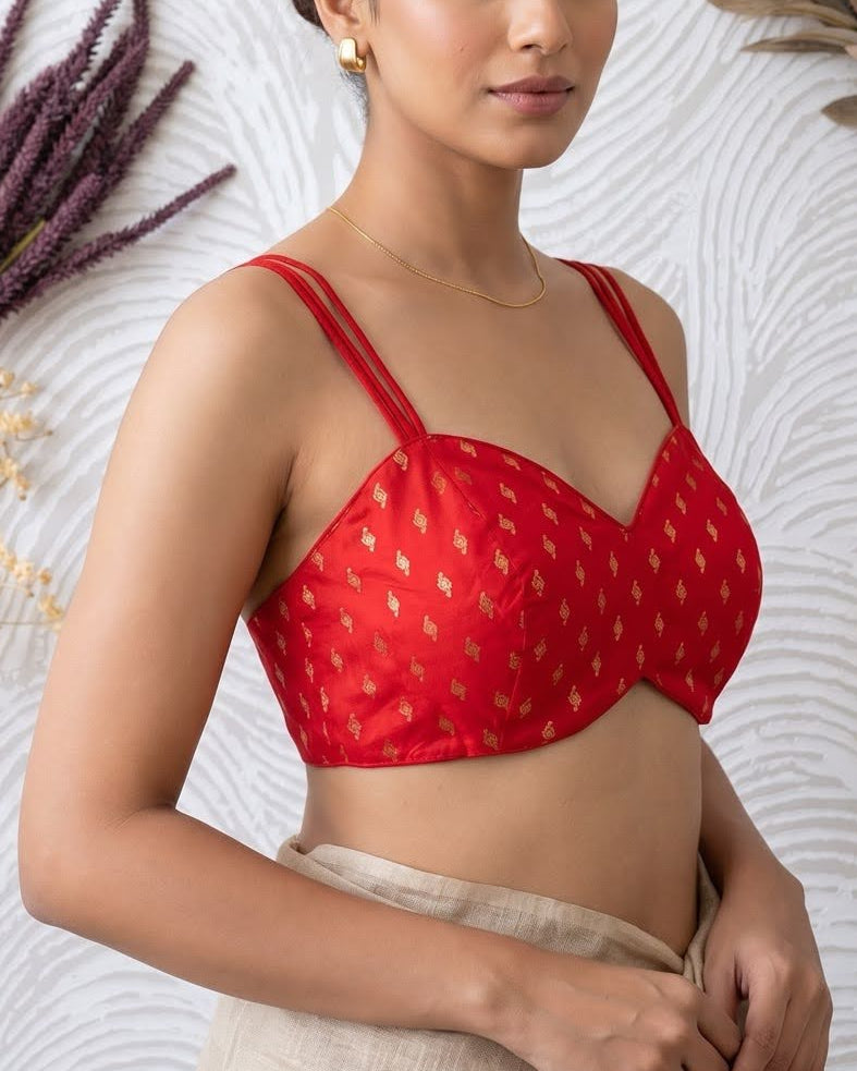 Red Spaghetti Blouse - Readymade Saree Blouse