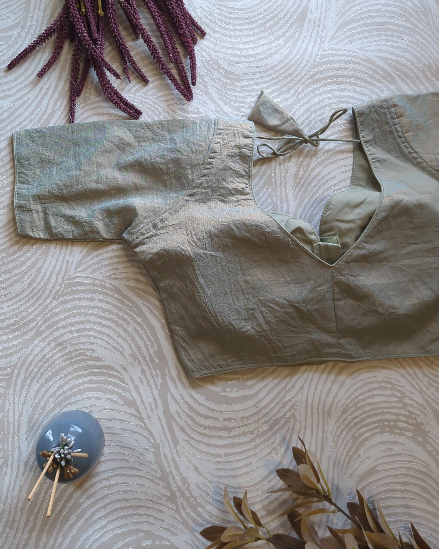 Pastel Green Plain Tissue Silk Blouse - Readymade Saree Blouse
