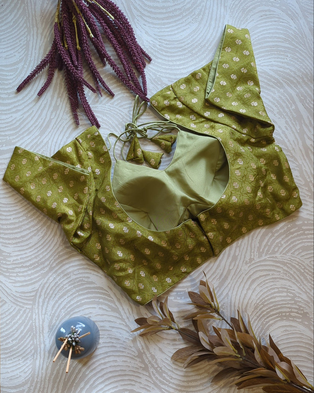 Green Banarasi Madhubala Blouse - Readymade Saree Blouse