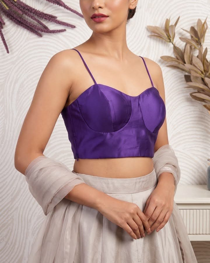 Purple Satin Spaghetti Blouse - Readymade Saree Blouse